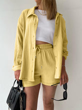 Load image into Gallery viewer, Texture Button Up Shirt and Drawstring Shorts Set
