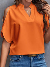 Load image into Gallery viewer, Notched Cold Shoulder Half Sleeve Blouse
