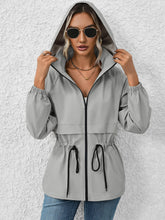 Load image into Gallery viewer, Drawstring Zip Up Hooded Jacket
