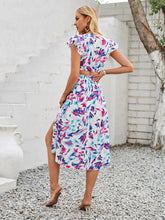 Load image into Gallery viewer, Cutout Slit Printed Cap Sleeve Dress
