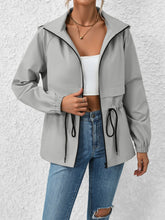 Load image into Gallery viewer, Drawstring Zip Up Hooded Jacket
