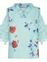 Load image into Gallery viewer, Full Size Lace Printed Half Sleeve Blouse
