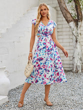 Load image into Gallery viewer, Cutout Slit Printed Cap Sleeve Dress
