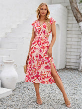 Load image into Gallery viewer, Cutout Slit Printed Cap Sleeve Dress
