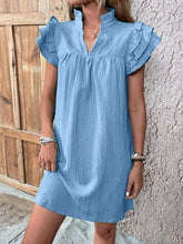 Load image into Gallery viewer, Ruffled Notched Cap Sleeve Mini Dress
