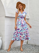 Load image into Gallery viewer, Cutout Slit Printed Cap Sleeve Dress
