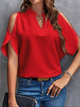 Load image into Gallery viewer, Notched Cold Shoulder Half Sleeve Blouse
