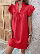 Load image into Gallery viewer, Ruffled Notched Cap Sleeve Mini Dress
