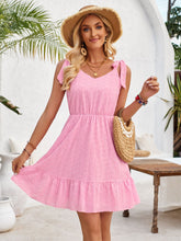 Load image into Gallery viewer, Tied Ruffled V-Neck Sleeveless Mini Dress
