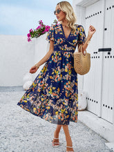 Load image into Gallery viewer, Printed V-Neck Flutter Sleeve Midi Dress
