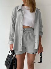 Load image into Gallery viewer, Texture Button Up Shirt and Drawstring Shorts Set
