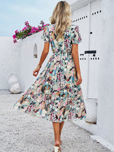 Load image into Gallery viewer, Printed V-Neck Flutter Sleeve Midi Dress
