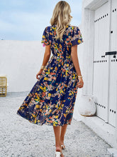 Load image into Gallery viewer, Printed V-Neck Flutter Sleeve Midi Dress
