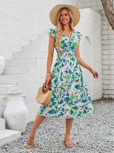 Load image into Gallery viewer, Cutout Slit Printed Cap Sleeve Dress
