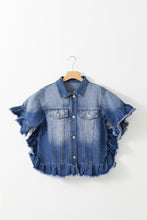 Load image into Gallery viewer, Ruffled Raw Hem Half Sleeve Denim Top
