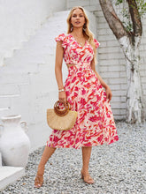 Load image into Gallery viewer, Cutout Slit Printed Cap Sleeve Dress
