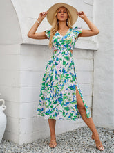 Load image into Gallery viewer, Cutout Slit Printed Cap Sleeve Dress
