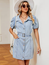 Load image into Gallery viewer, Snap Down Short Sleeve Denim Dress
