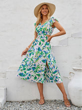 Load image into Gallery viewer, Cutout Slit Printed Cap Sleeve Dress
