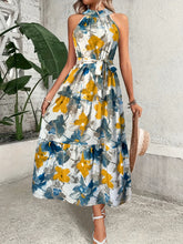 Load image into Gallery viewer, Tiered Printed Mock Neck Sleeveless Dress
