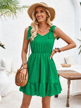 Load image into Gallery viewer, Tied Ruffled V-Neck Sleeveless Mini Dress
