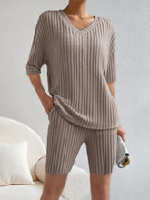 Load image into Gallery viewer, Ribbed V-Neck Top and Shorts Set
