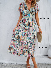 Load image into Gallery viewer, Printed V-Neck Flutter Sleeve Midi Dress
