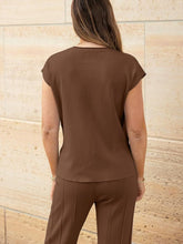 Load image into Gallery viewer, Round Neck Cap Sleeve Top and Pants Knit Set
