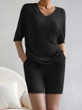 Load image into Gallery viewer, Ribbed V-Neck Top and Shorts Set
