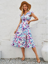 Load image into Gallery viewer, Cutout Slit Printed Cap Sleeve Dress
