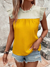 Load image into Gallery viewer, Frill Contrast Round Neck Cap Sleeve Blouse
