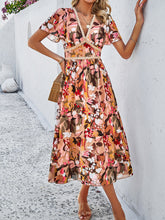 Load image into Gallery viewer, Printed V-Neck Flutter Sleeve Midi Dress
