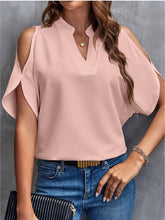 Load image into Gallery viewer, Notched Cold Shoulder Half Sleeve Blouse
