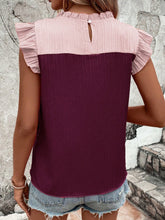 Load image into Gallery viewer, Frill Contrast Round Neck Cap Sleeve Blouse
