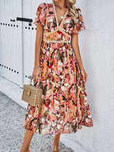 Load image into Gallery viewer, Printed V-Neck Flutter Sleeve Midi Dress
