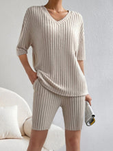 Load image into Gallery viewer, Ribbed V-Neck Top and Shorts Set
