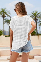 Load image into Gallery viewer, Openwork Round Neck Short Sleeve Knit Cover Up
