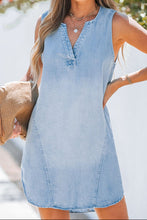 Load image into Gallery viewer, Notched Sleeveless Denim Dress
