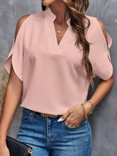 Load image into Gallery viewer, Notched Cold Shoulder Half Sleeve Blouse
