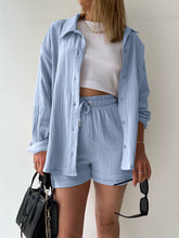 Load image into Gallery viewer, Texture Button Up Shirt and Drawstring Shorts Set
