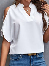 Load image into Gallery viewer, Notched Cold Shoulder Half Sleeve Blouse
